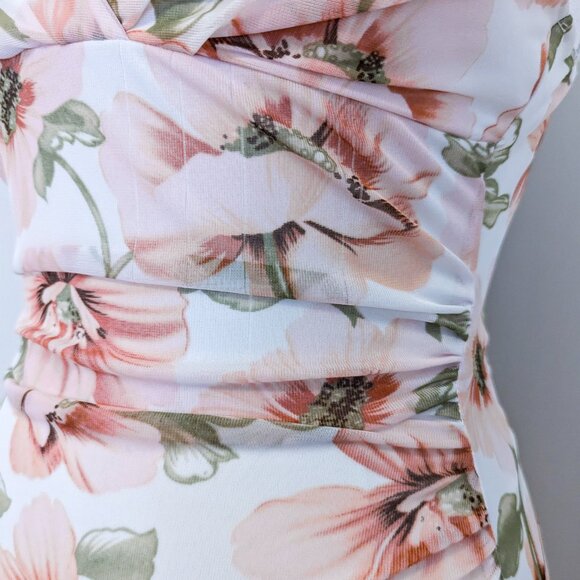 Vintage Y2K Floral Bodycon Dress Ruched Mesh Fairycore Coquette Babydoll Sz 6 - Picture 9 of 15